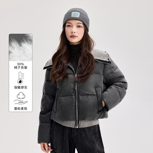 韩系针织翻领短款羽绒服女冬季2025年新款保暖厚实显瘦小个子外套