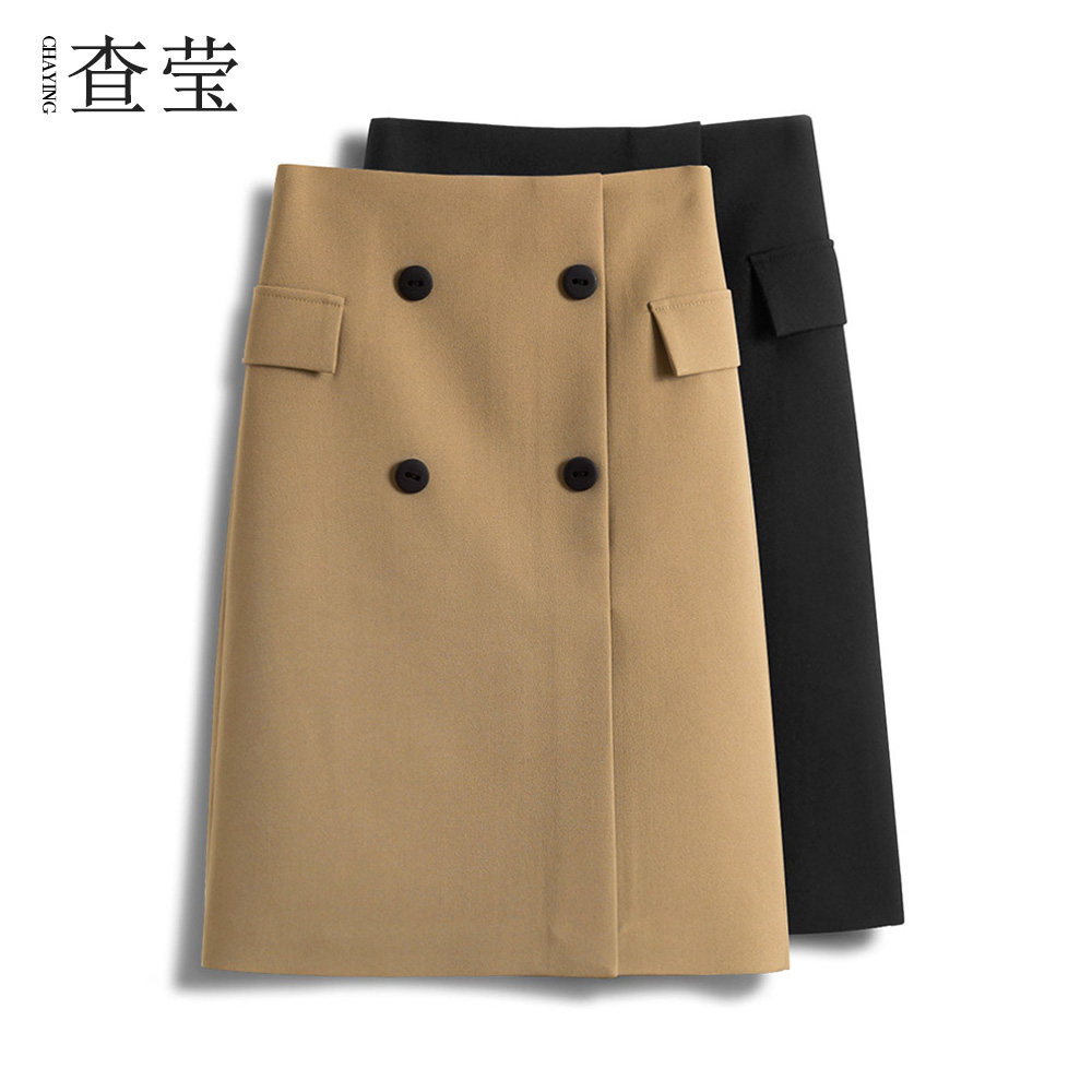 卡其色女秋冬季气质中长款半裙一步裙开叉职业中裙