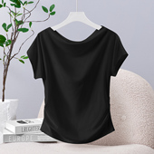 慵懒垂坠感一字领露肩短袖 显瘦掐腰上衣 修身 t恤女夏季 2025年新款