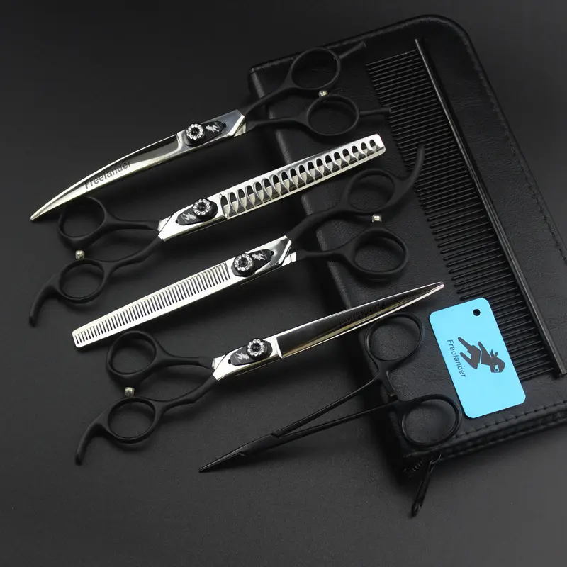 7.0寸黑色柄专业级宠物师 4把装宠物美容剪直剪弯剪 密齿牙鱼骨齿,宠物/宠物食品及用品,指甲剪,淘宝优惠券,粉丝福利购,淘宝优惠卷