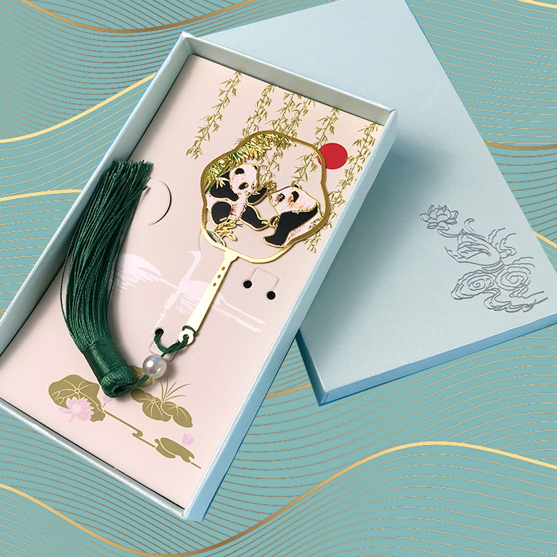 可爱熊猫金属书签盒装镂空古典中国风成都文创纪念品教师节礼物