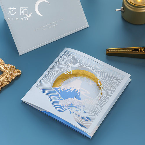 生日祝福镂空烫金贺卡折叠简约