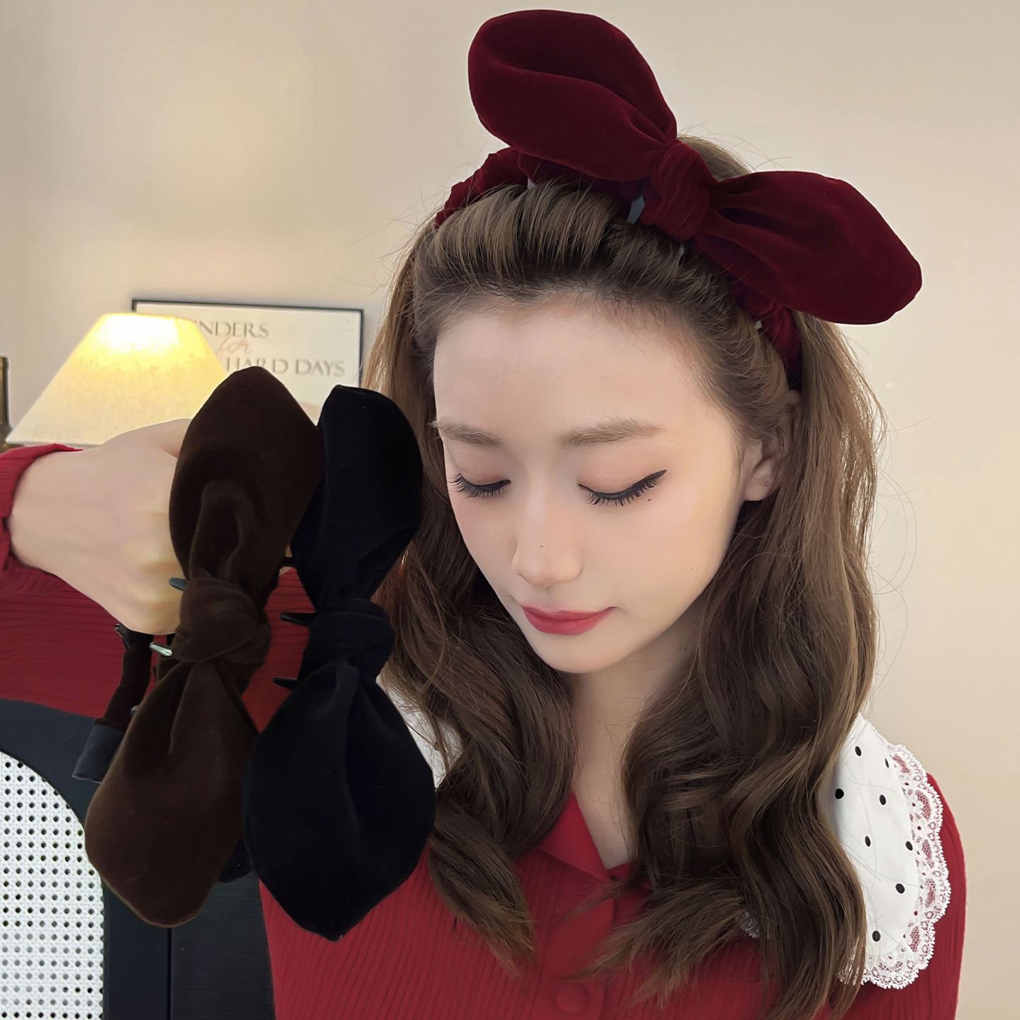 韩系丝绒蝴蝶结发箍女