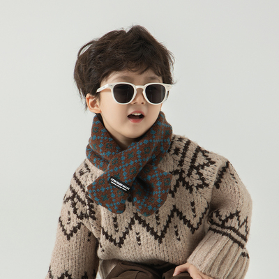 全棉纯棉儿童围巾秋冬季男宝宝围脖男童脖套交叉女童护颈男孩保暖