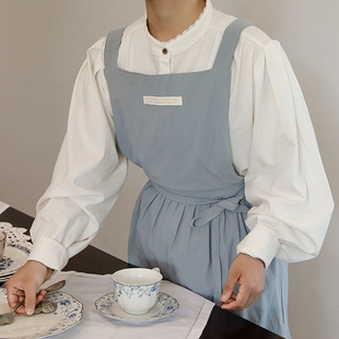 韩式 围裙女厨房家用烘焙美甲师画画棉定制logo印字餐饮工作服围腰