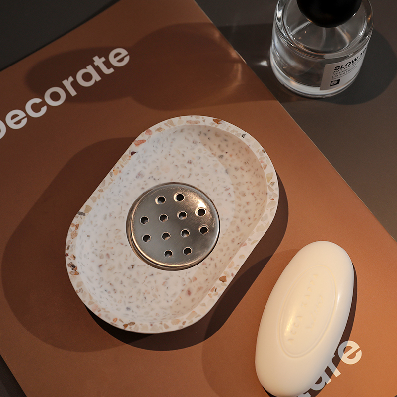 酒店高级陶瓷肥皂盒沥水皂盒架轻奢水磨石香皂盒托 托盘家用浴室