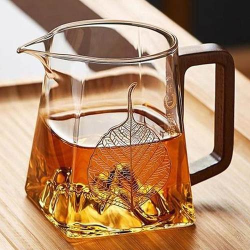 玻璃公道杯木把观山耐高温公杯茶漏一体功夫泡茶具配件分茶器