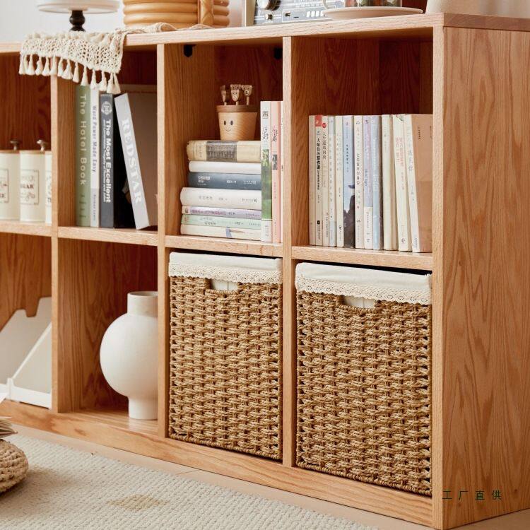 书柜编织收纳筐抽屉式书架开放格子收纳盒橱柜储物箱仿藤编正方形