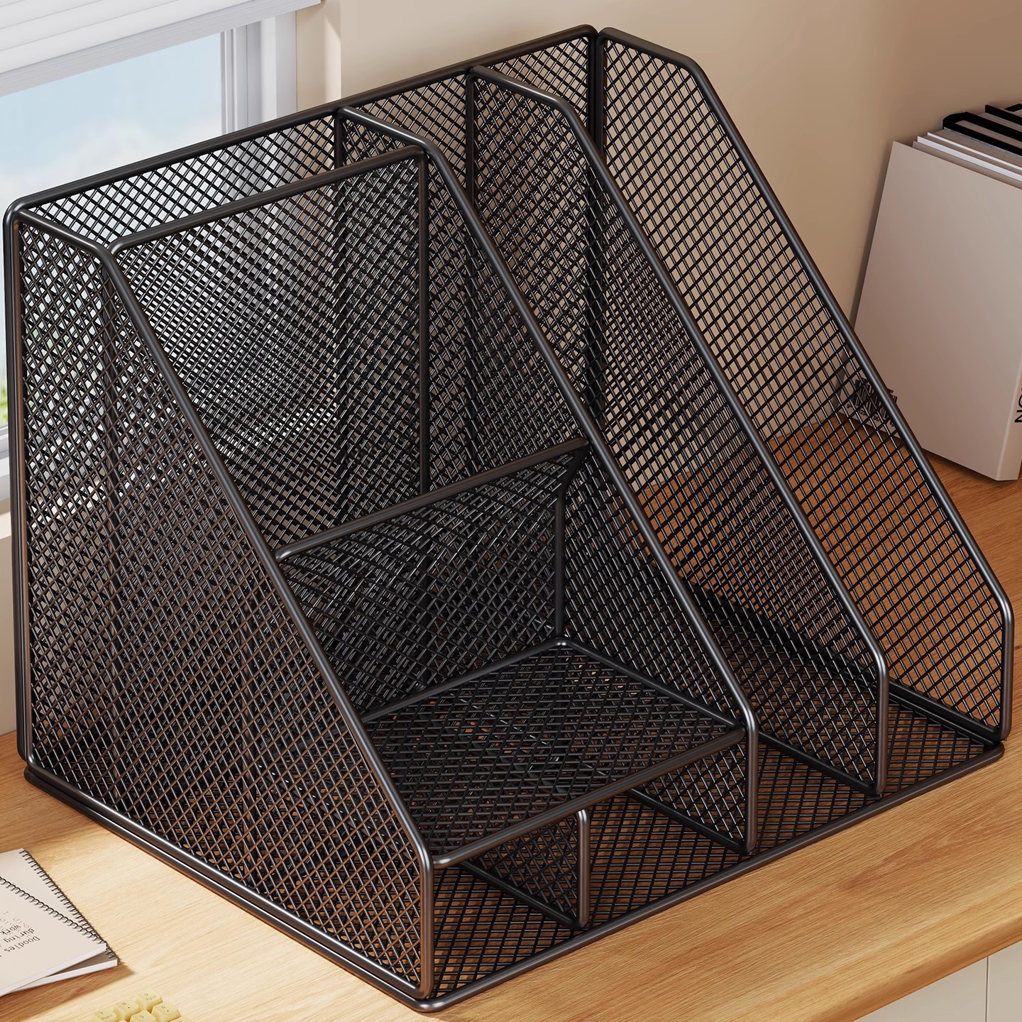 办公桌置物架金属文件架桌面文具收纳盒资料档案立式整理架书架子