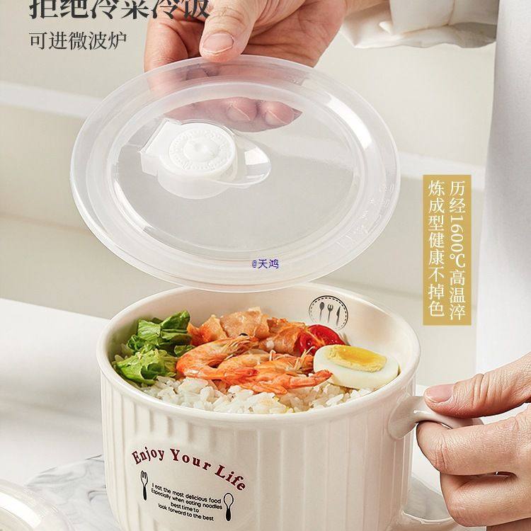 上班族可微波炉加热饭盒带手柄陶瓷碗带盖碗饭碗个人带饭餐盒,厨房电器,电煮锅,淘宝优惠券,粉丝福利购,淘宝优惠卷