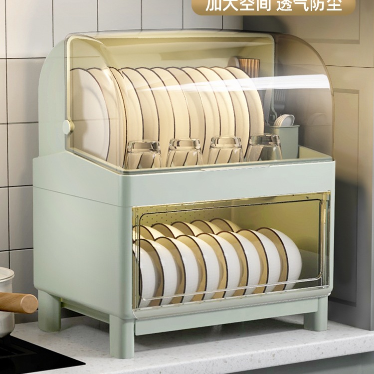 厨房碗架碗筷收纳盒带盖放餐具装碗箱碟盘沥水置物架塑料碗柜家用