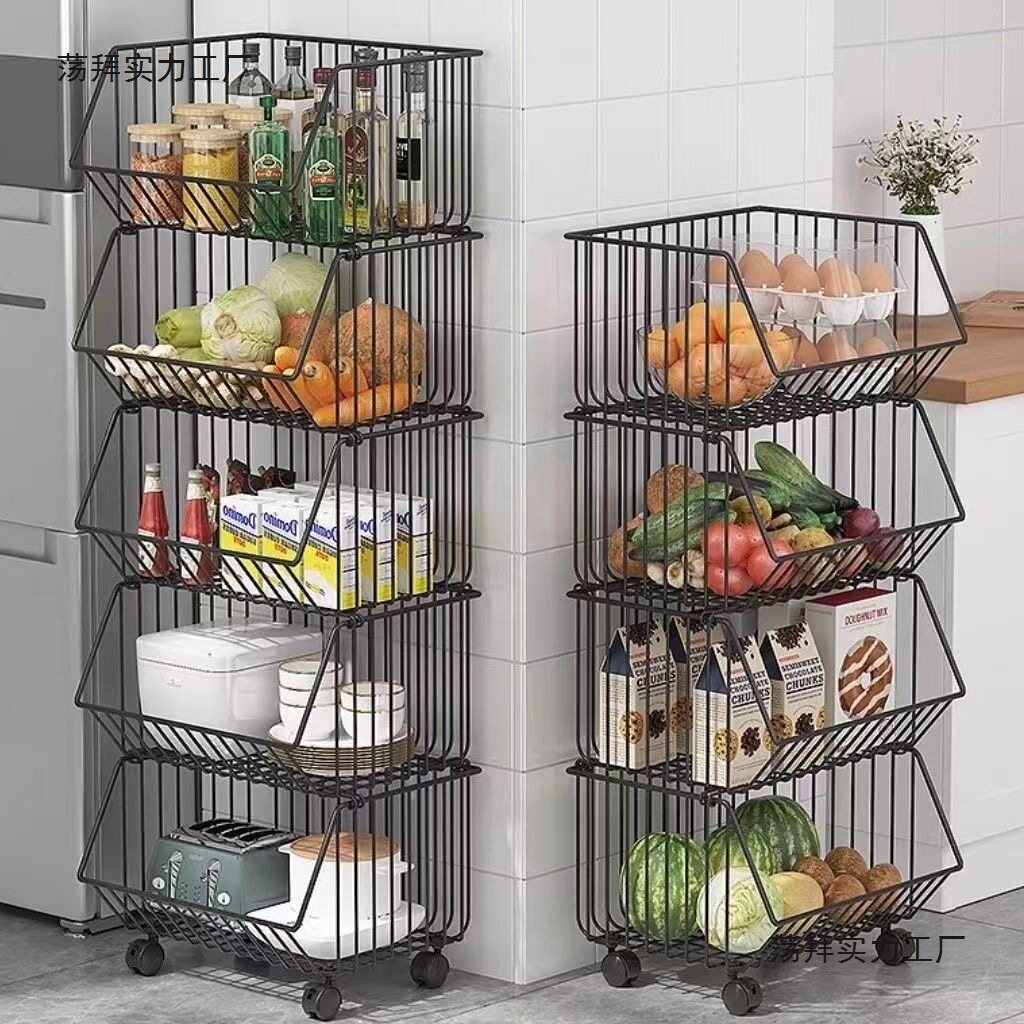 高质量金属厨房置物架多层落地储物架菜篮子推车其他
