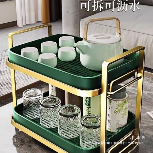杯子收纳置物架杯架子放水杯茶杯茶具储物架桌面双层沥水托盘家用