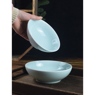 中式影青陶瓷浅碗菜碗蒸碗景德镇农家饭碗商用面碗瓷碗青瓷米饭碗