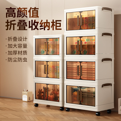 家用免安装可折叠收纳柜多功能收纳箱透明储物柜多层双开门置物柜