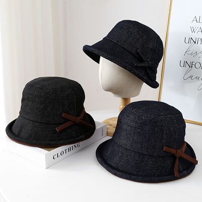 森系可爱卷边帽檐蝴蝶结渔夫帽韩风复古百搭显脸小遮脸防晒盆帽女