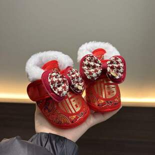 虎头鞋婴儿1周岁宝宝棉鞋冬季手工老虎头鞋抓周男宝红色加绒女宝