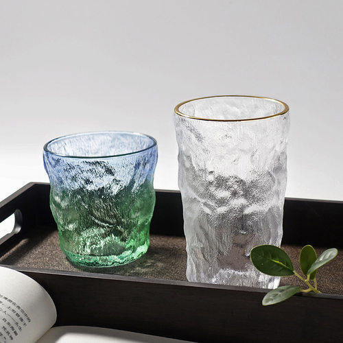 日式冰川纹玻璃杯泡茶杯酒杯耐热喝水杯果汁杯家用咖啡杯子s^