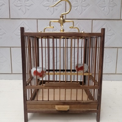 紫竹碳化竹制正方形黄豆鸟笼黄腾鸟笼高抽屉防溅撒鸟笼纯手工制作