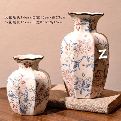 中式高级青花瓷复古玄关陶瓷花瓶家居客厅插花装饰品摆件水培鲜花