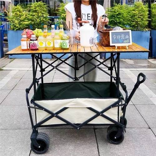 户外露营便携式摆地摊推车摆摊折叠桌升降桌摆摊可溜娃加粗加厚轮