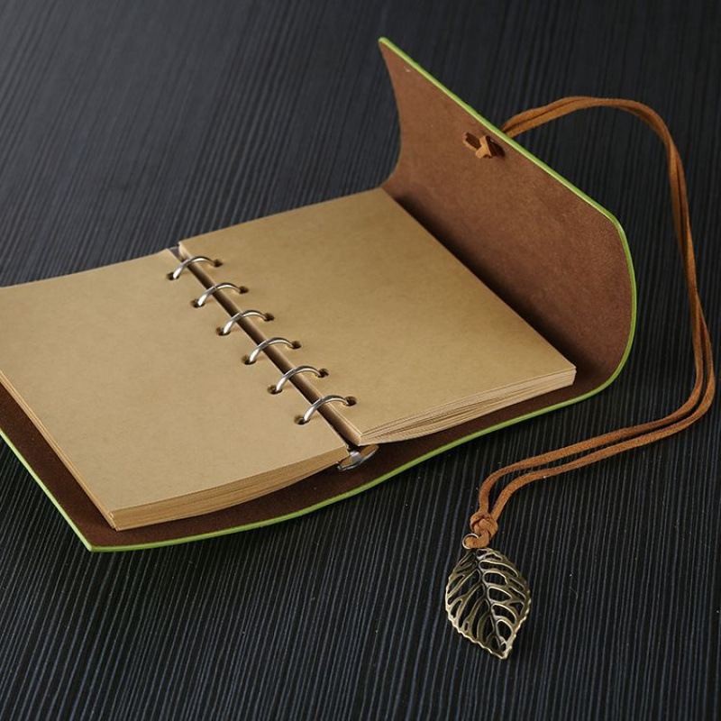 活页本手账空白大学生牛皮纸笔记本复古盖章本树叶绑绳记事本