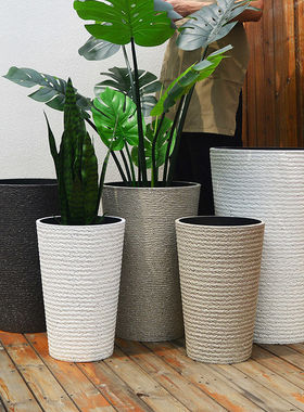 陶瓷花盆特大号高筒白色塑料仿客厅阳台天堂鸟龟背竹深高盆