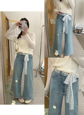 复古蕾丝长条丝巾韩国ins百搭装饰飘带法式发带多功能腰带 AL265