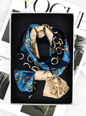 长条细窄百搭时尚缎面丝巾高级感日常通勤长领巾大气女士围巾