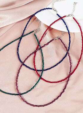 黑色串珠水晶项链女士极细闪锁骨