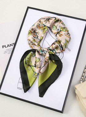 70花卉波点仿真丝丝巾系脖小方巾韩系氛围感防晒领巾高级感批发