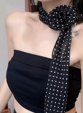 网红爆款波点小丝巾玫瑰花装饰文艺风洋气ins风纯欲围巾辣妹