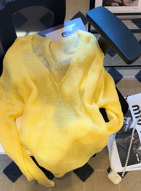 冰丝针织防晒衣女2024新款夏季薄款空调罩衫显瘦长袖v领落肩上衣