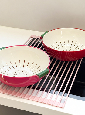 多巴胺洗菜盆沥水篮新款家用厨房双层水果篮子淘菜盆客厅精致果盘