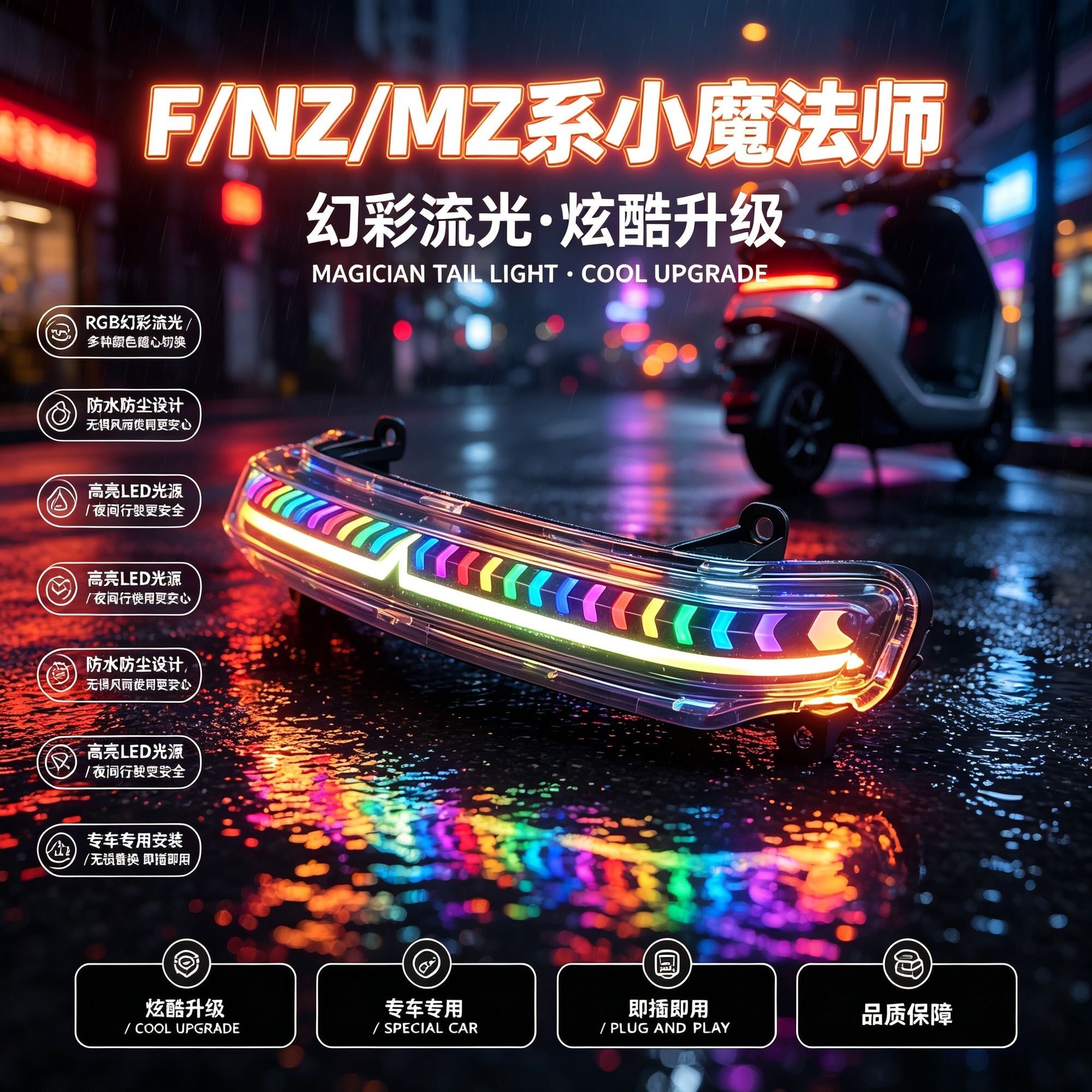 九号mz130尾灯7.0max正品光束矩阵尾灯流光爆闪可调改装件后尾灯