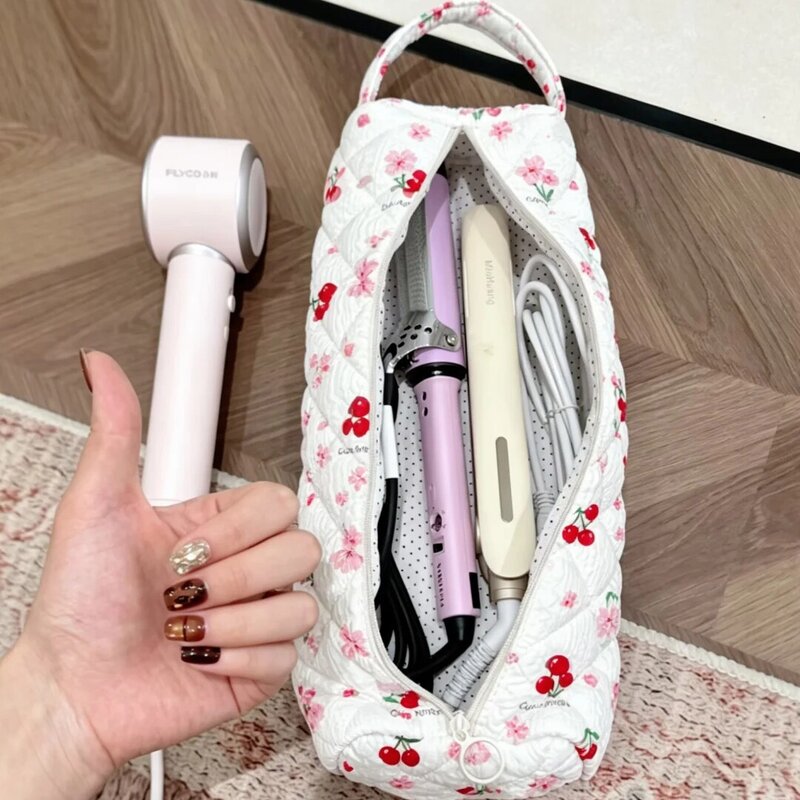 可爱樱桃印花吹风机收纳包便携出差直板夹收纳包旅行卷发棒收纳袋