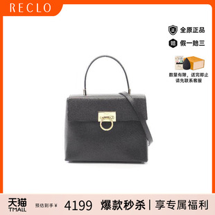 中古Ferragamo菲拉格慕女包A级95新Gancini博物館牛皮手提包黑色