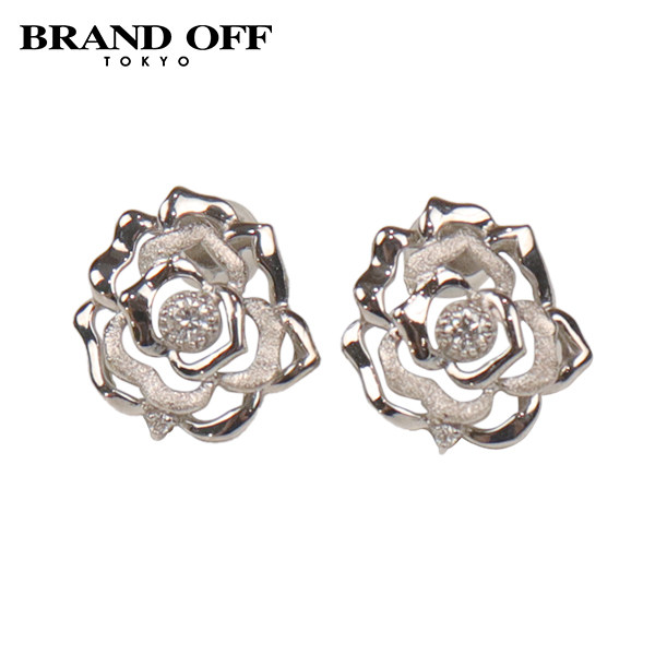 日本中古二奢「9.5新」日本进口商品花朵造型钻石耳针K18白金