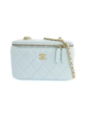 中古Chanel香奈儿女包A级95新Vanity化妆包羊皮斜挎包蓝色