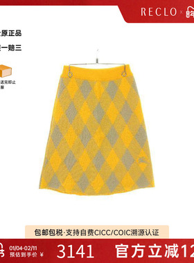 中古Burberry博柏利女S级99新skirt裙子羊毛裙子黄色reclo正品