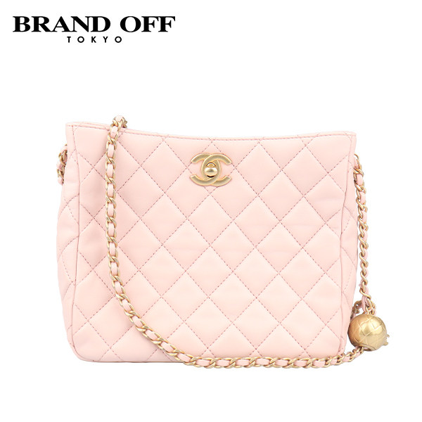 「9.9新」CHANEL(香奈儿)金球HOBO嬉皮包樱花粉羊皮小号斜挎包