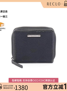 中古Gucci古驰女A级95新coin purse零钱包帆布零钱包黑色