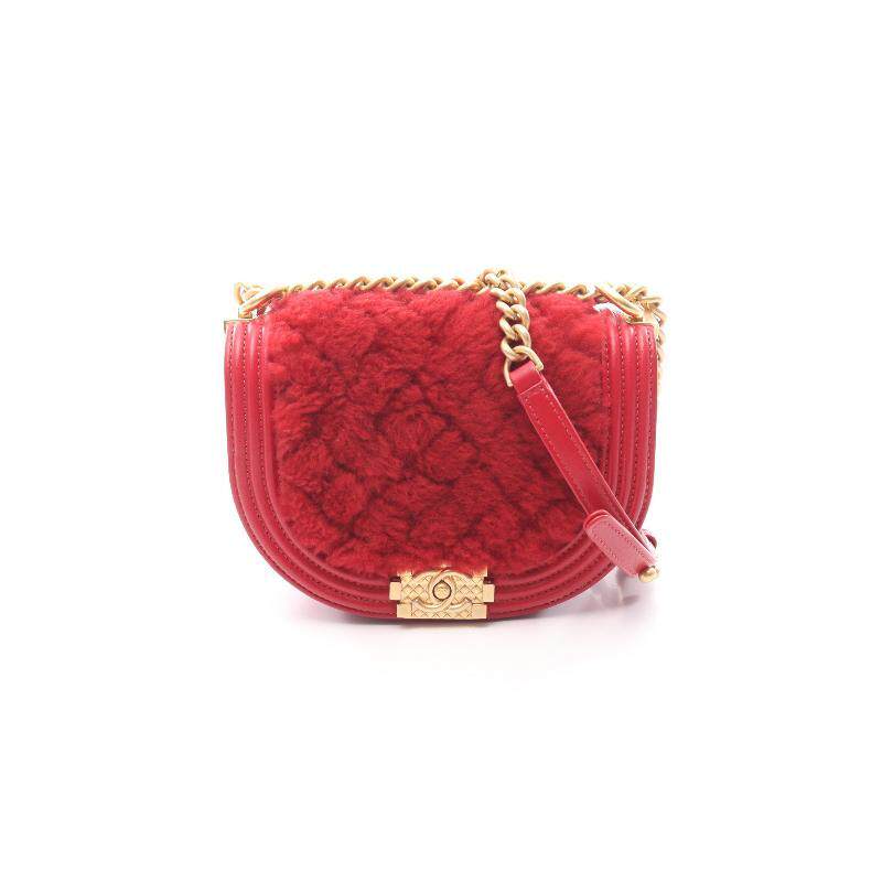 中古Chanel香奈儿女包A级95新Le Boy Chanel羊皮单肩包红色
