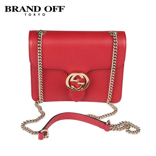 「9.0新」GUCCI(古驰)DOLLAR INTERLOCKING G红色牛皮斜挎包