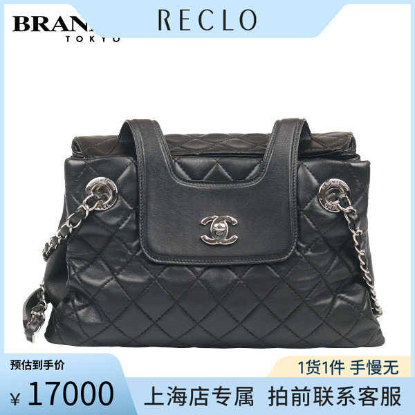中古「9.0新」CHANEL(香奈儿)黑银风琴菱格小托特黑色羊皮单肩包