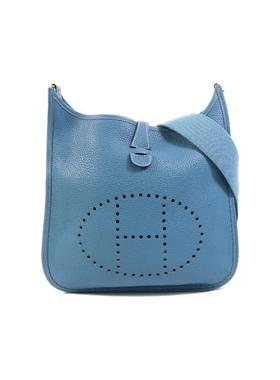 中古Hermes爱马仕女包B级9新Evelyne PM伊芙琳PM牛皮斜挎包蓝色