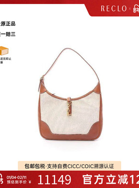 中古Hermes爱马仕女包B级9新trim 31trim 31帆布单肩包浅褐色