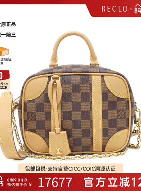 中古LV路易威登女包A级95新Valisette Souple BB棋盘格手提斜挎包