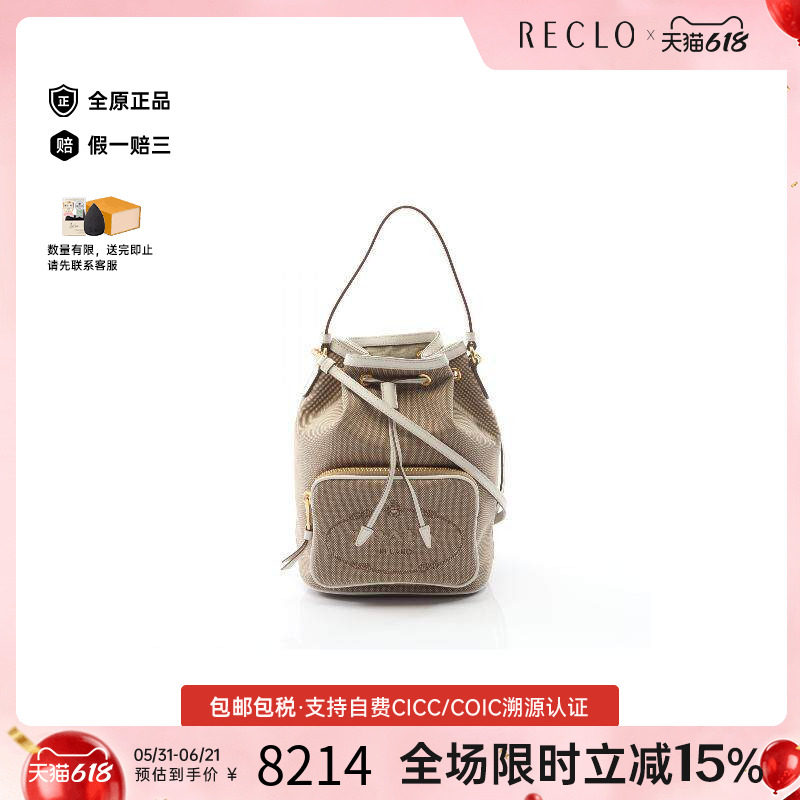 中古Prada普拉达女包A级95新handbag手提包帆布单肩斜挎包浅褐色