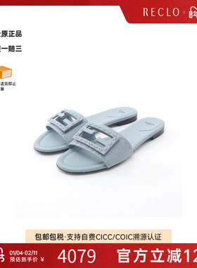 中古Fendi芬迪女S级99新mule sandals高跟凉鞋牛皮鞋蓝色RECLO